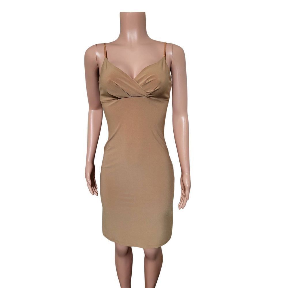 Reference v-neck nude ruched front detail Spaghetti Strap mini bodycon cocktail